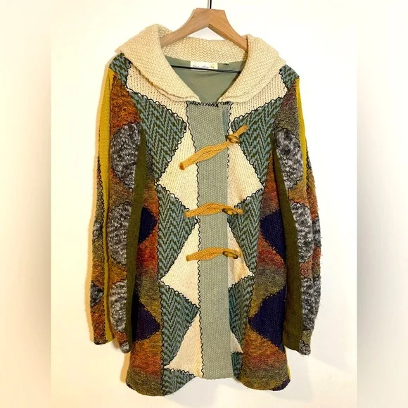 Anthropologie Charlie & Robin Harlequin Patchwork Knit Sweater Chunky Boho RARE - Picture 3 of 16